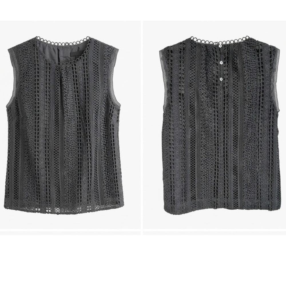 J.Crew Gray Lace Eyelet Sleeveless Lined Keyhole Back Blouse Women Size 10
